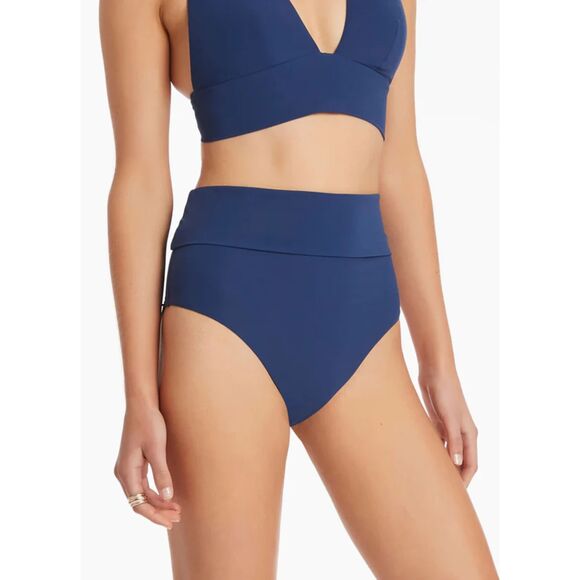 Jets Australia Jetset Fold Down High Waisted Bikini Bottom Pacific Blue NWT 10 - Picture 2 of 10